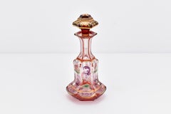 Antique Bohemian Overlay Ruby Red Enamelled Glass Perfume Bottle, 19th Century
