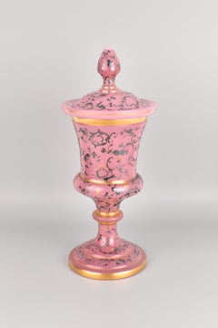 Antique Bohemian Pink Opaline Enamelled Glass Goblet by Moser 19th Century