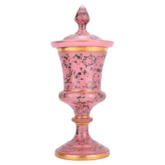 Antique Bohemian Pink Opaline Enamelled Glass Goblet by Moser 19th Century