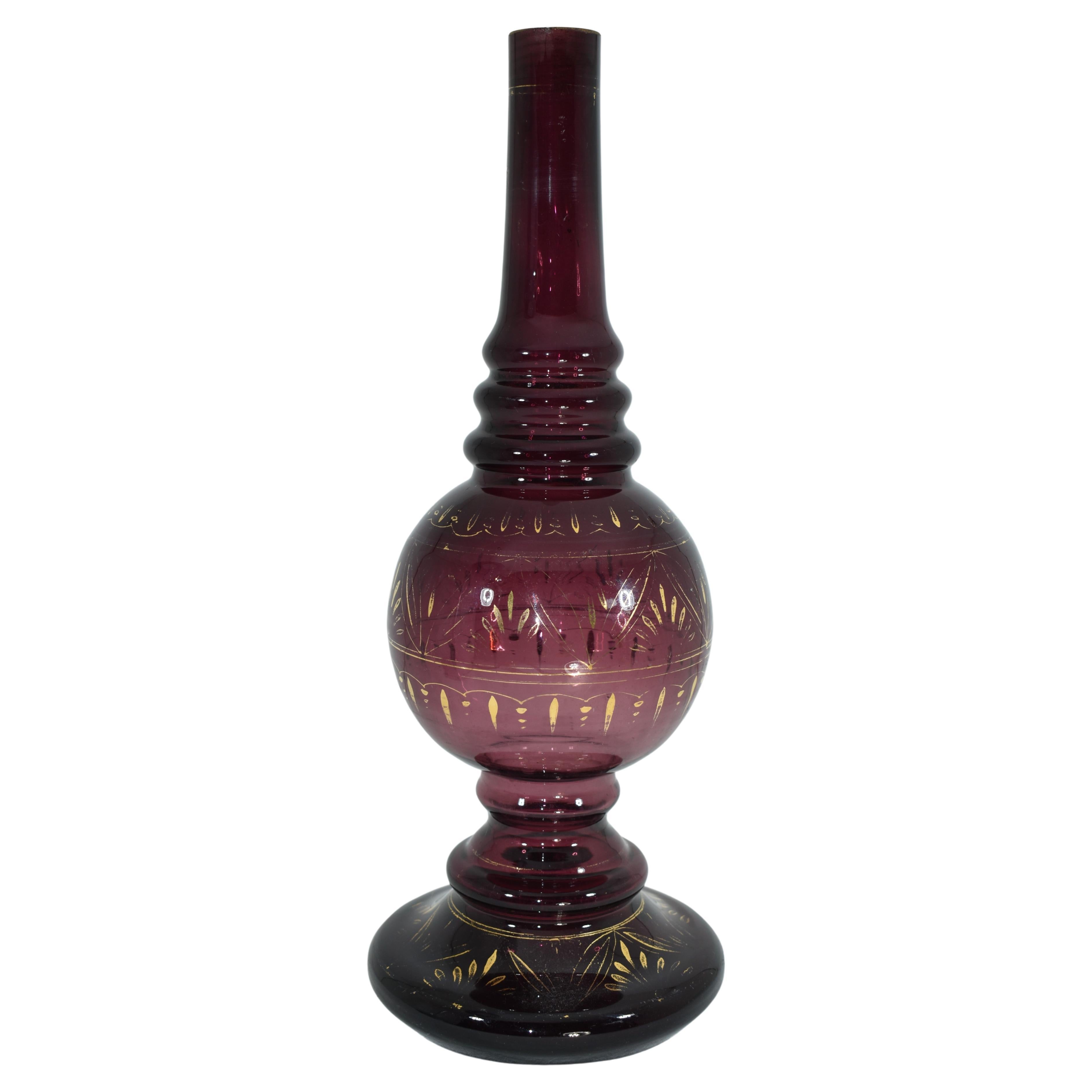 Éplucheur d'eau de Bohème ancien en verre doré violet, 19ème siècle