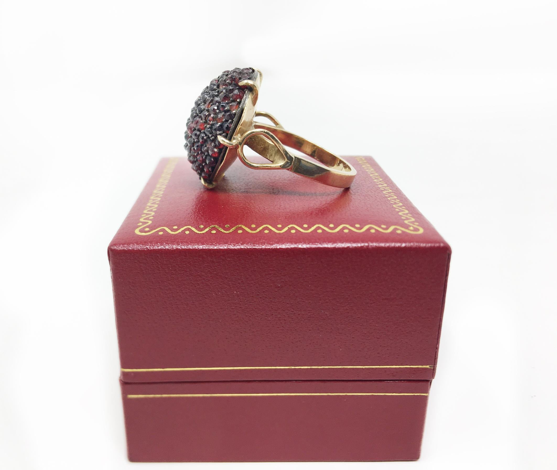 Victorian Antique Bohemian Red Garnet 14KT Gold Ring US Size 7.5 For Sale