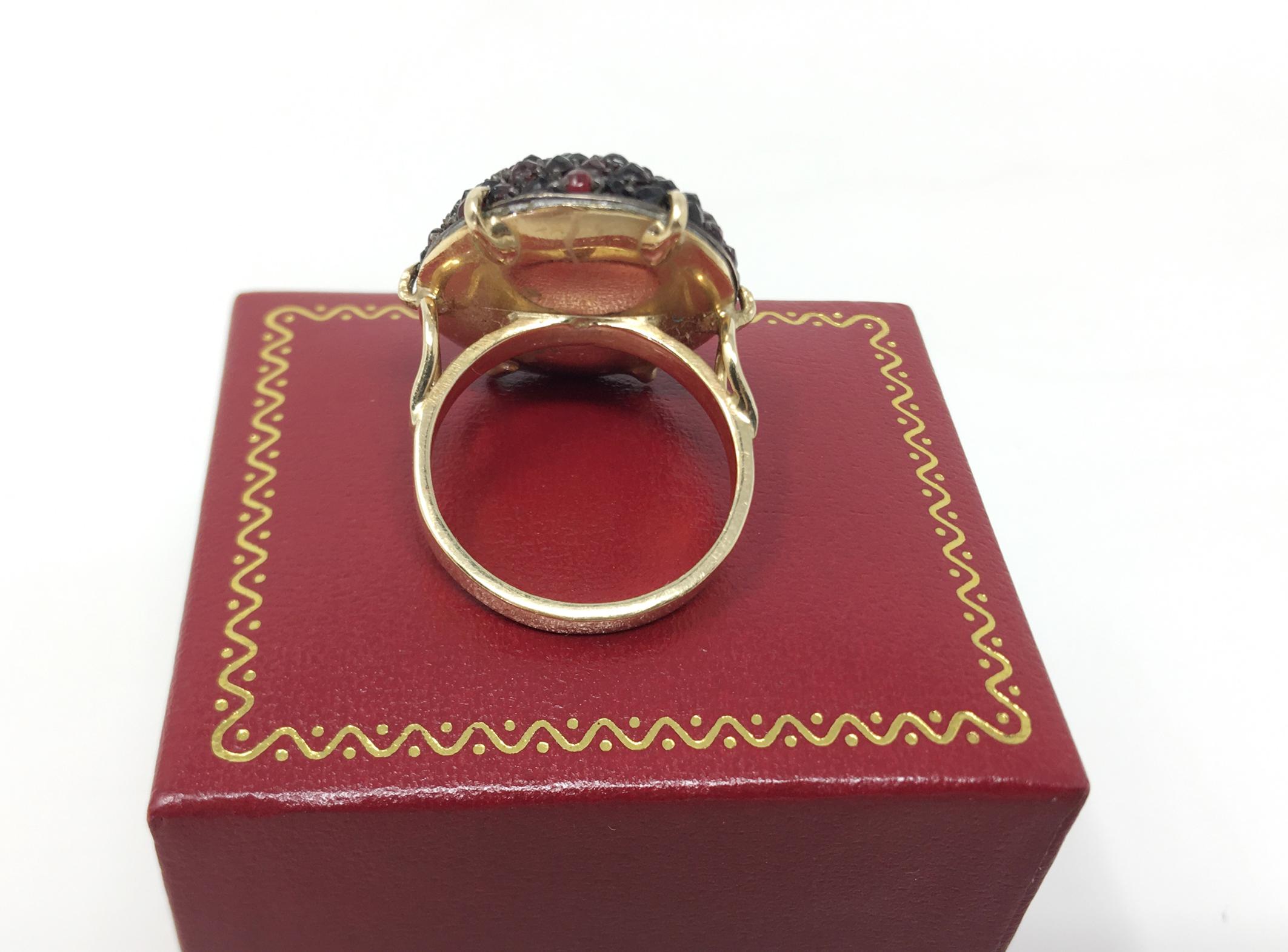 Rose Cut Antique Bohemian Red Garnet 14KT Gold Ring US Size 7.5 For Sale