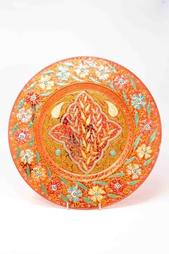 Antique Bohemian Ruby Glass Charger Plate with Heavy Gilt and Enamelled Indo-Per