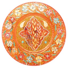 Antique Bohemian Ruby Glass Charger Plate with Heavy Gilt and Enamelled Indo-Per