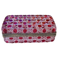 Caja Antigua de Cristal Rojo Rubí de Bohemia Tallado a Transparente