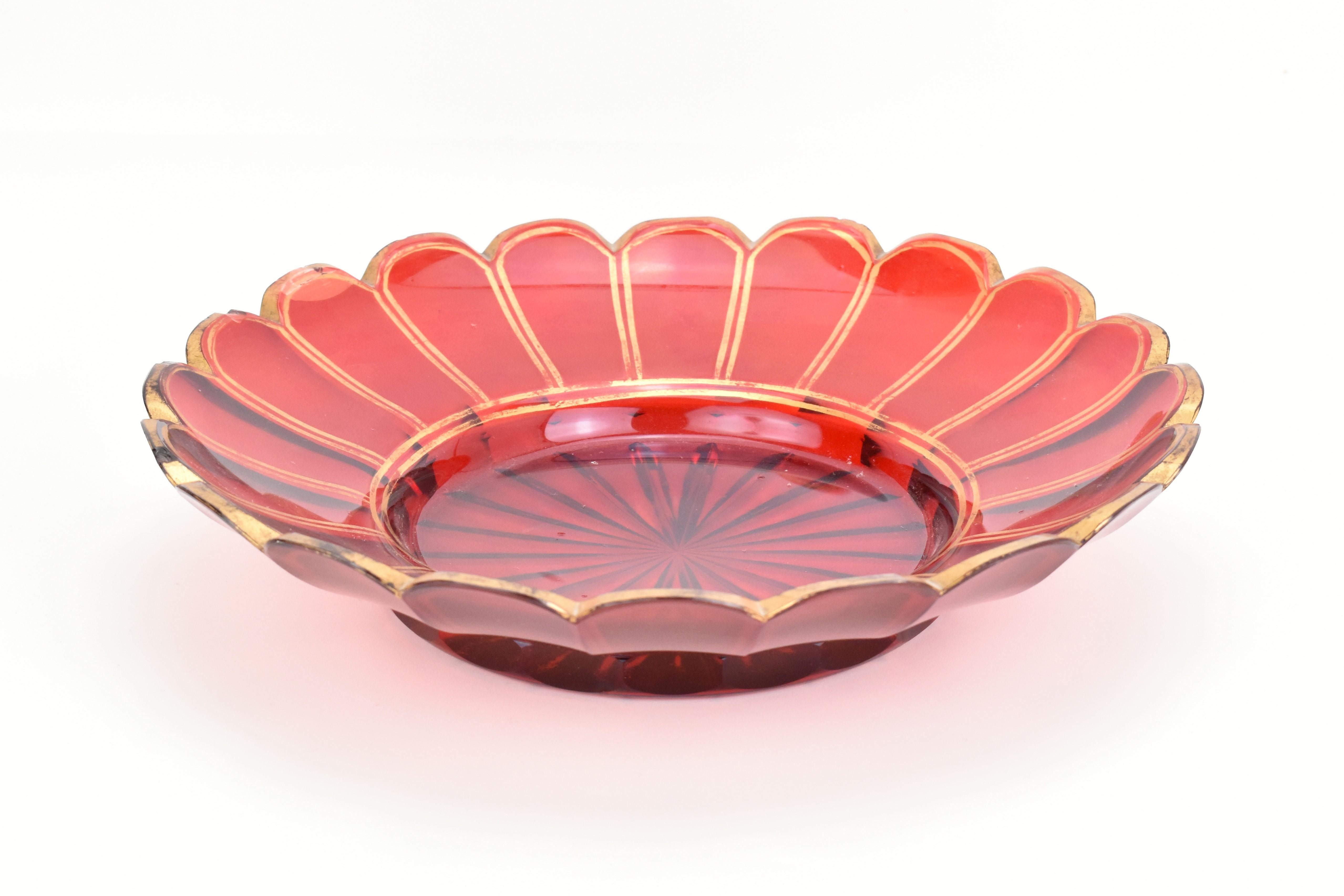 Antique Bohemian Ruby Red Crystal Glass Punch Bowl Set Bonbonniere, 19th Century For Sale 2