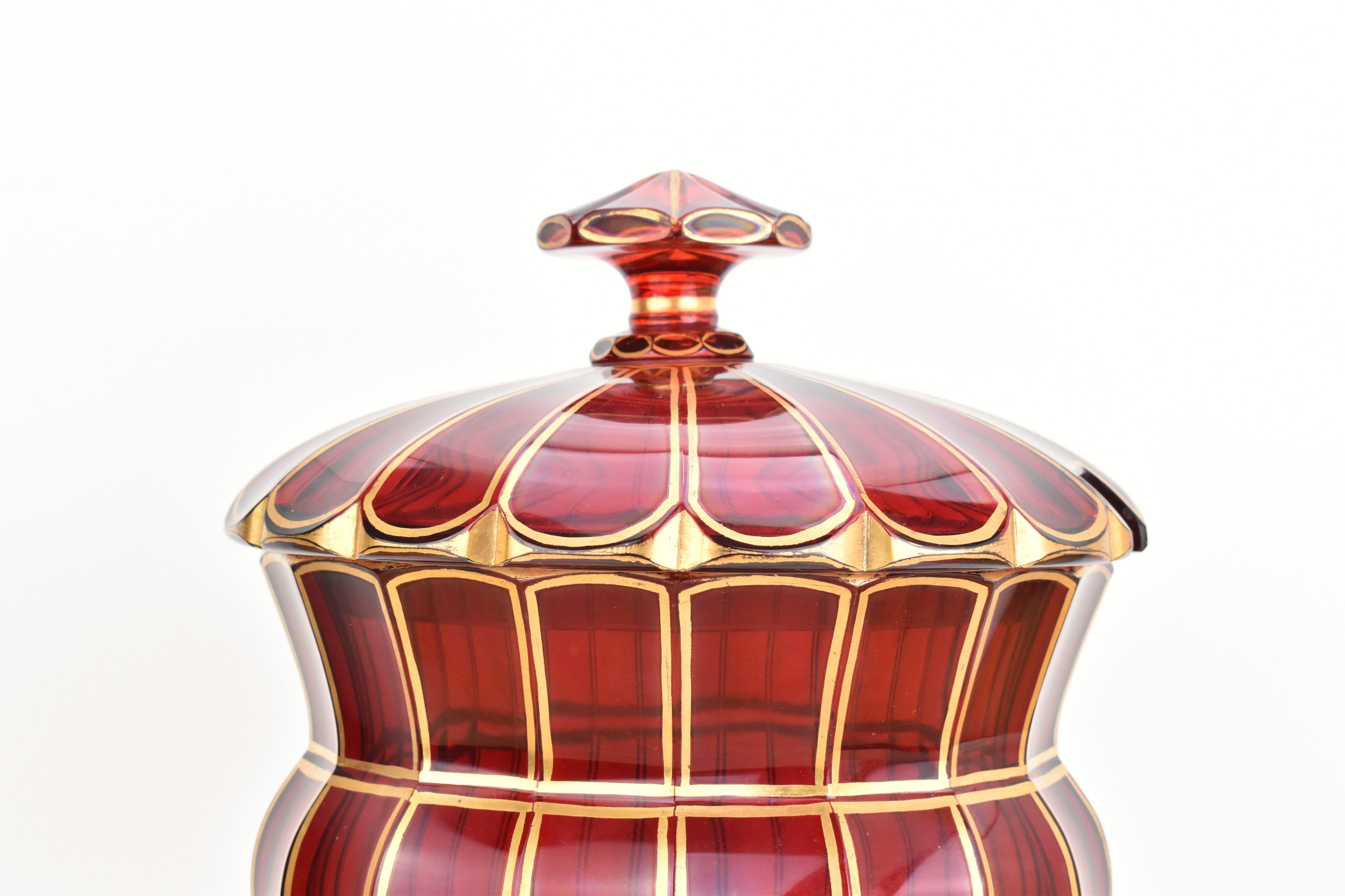 Antique Bohemian Ruby Red Crystal Glass Punch Bowl Set Bonbonniere, 19th Century In Good Condition For Sale In Rostock, MV
