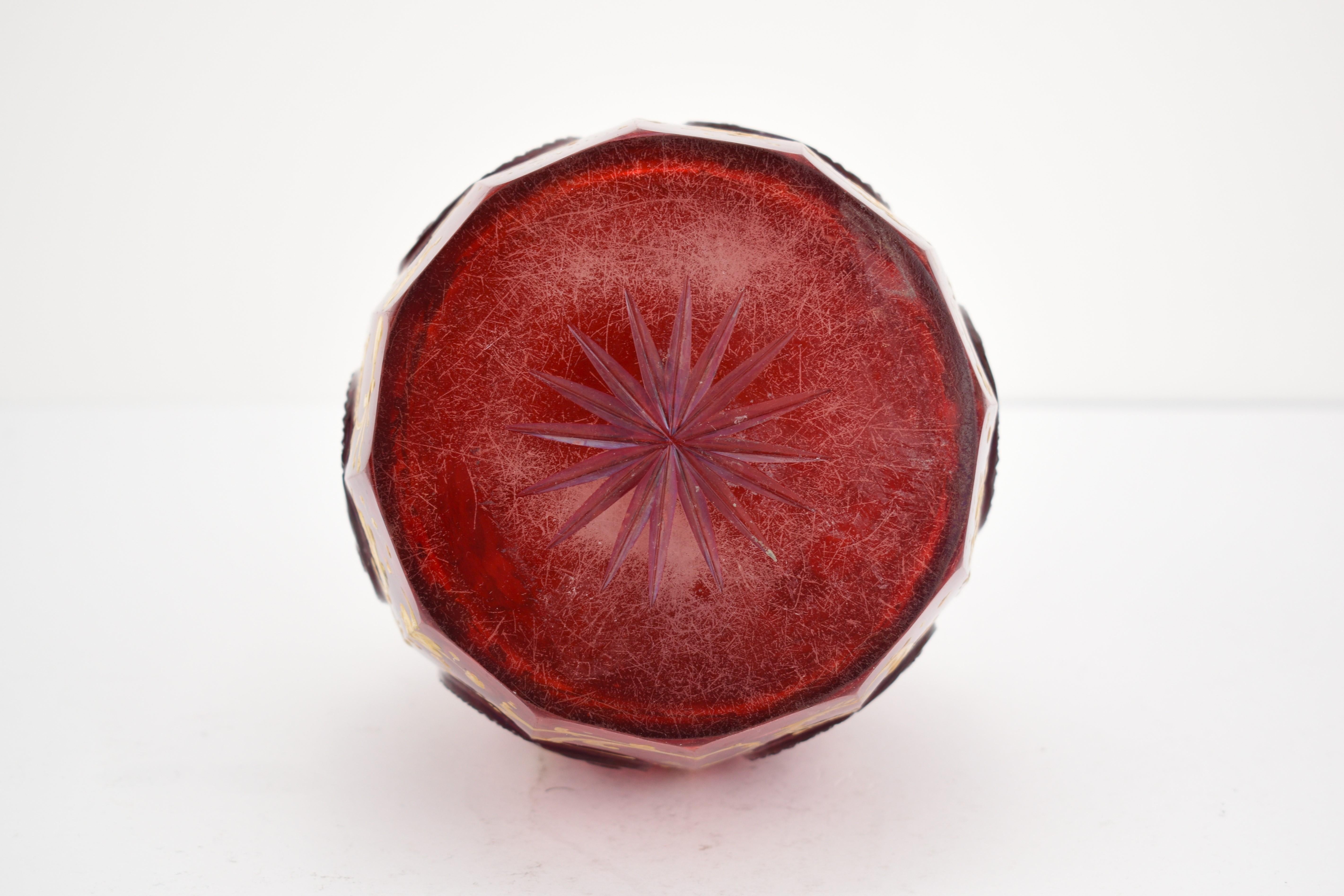 Antique Bohemian Ruby Red Enameled Gilded Glass Decanter, 19th Century For Sale 3