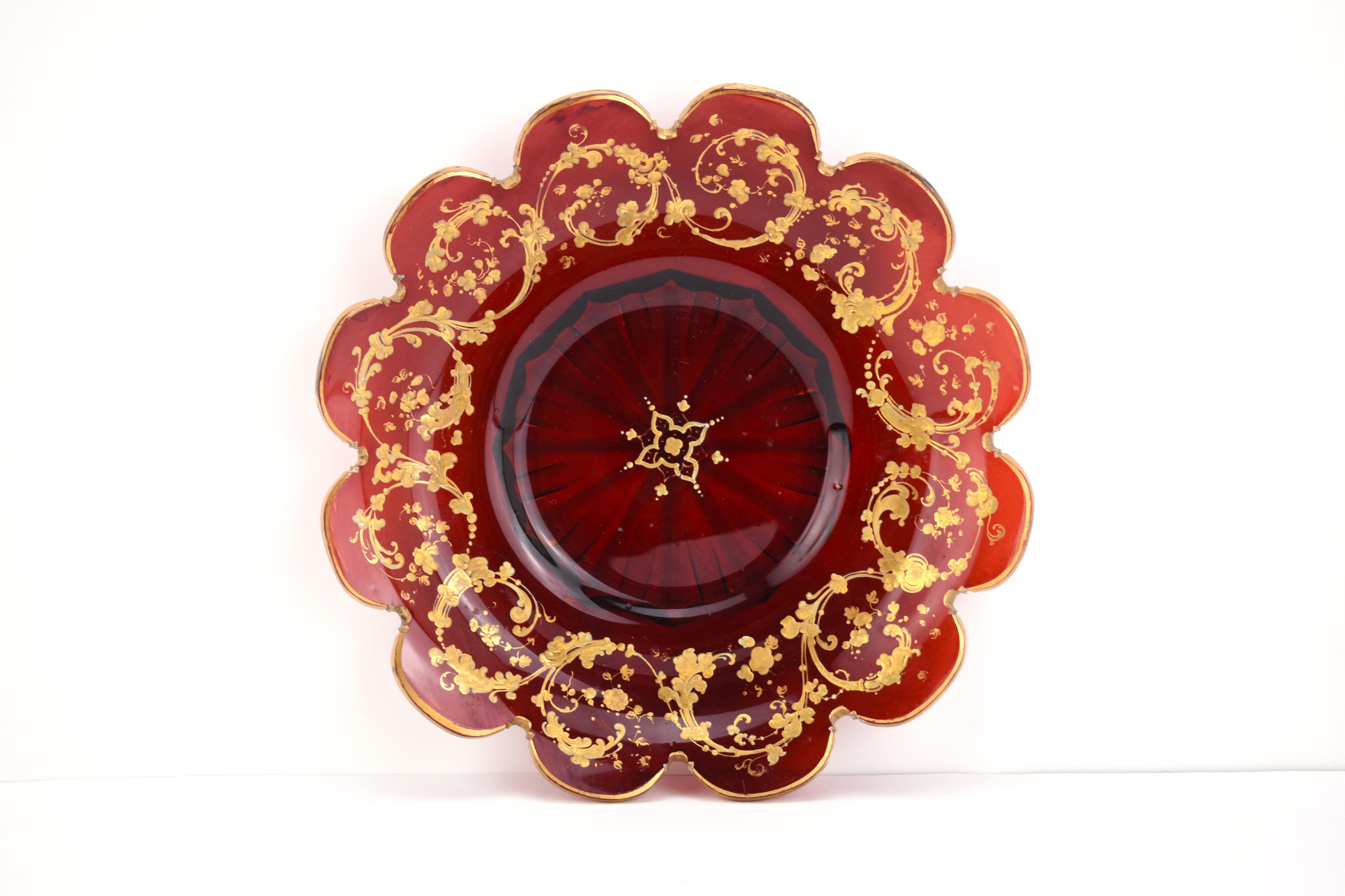 Antique Bohemian Ruby Red Enameled Gilded Glass Drinks Set, 19th Century For Sale 7