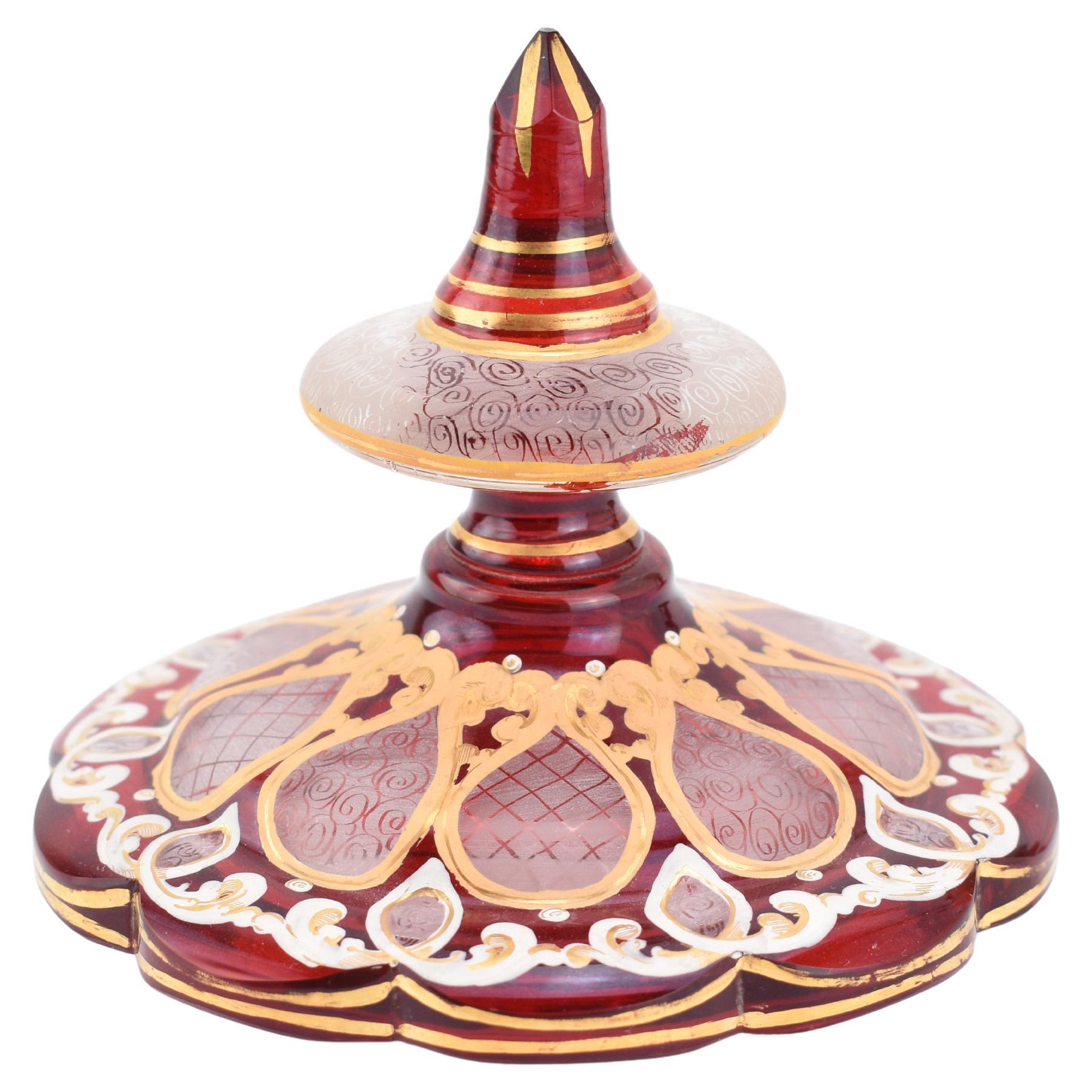 Antique Bohemian Ruby Red Enameled Gilded Overlay Glass Goblet, 19th Century For Sale 3