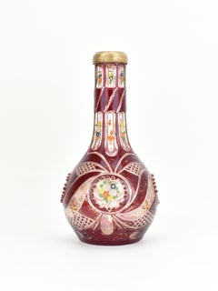 Antique Bohemian Ruby Red Enameled Glass Hookah Base, 19th Century
