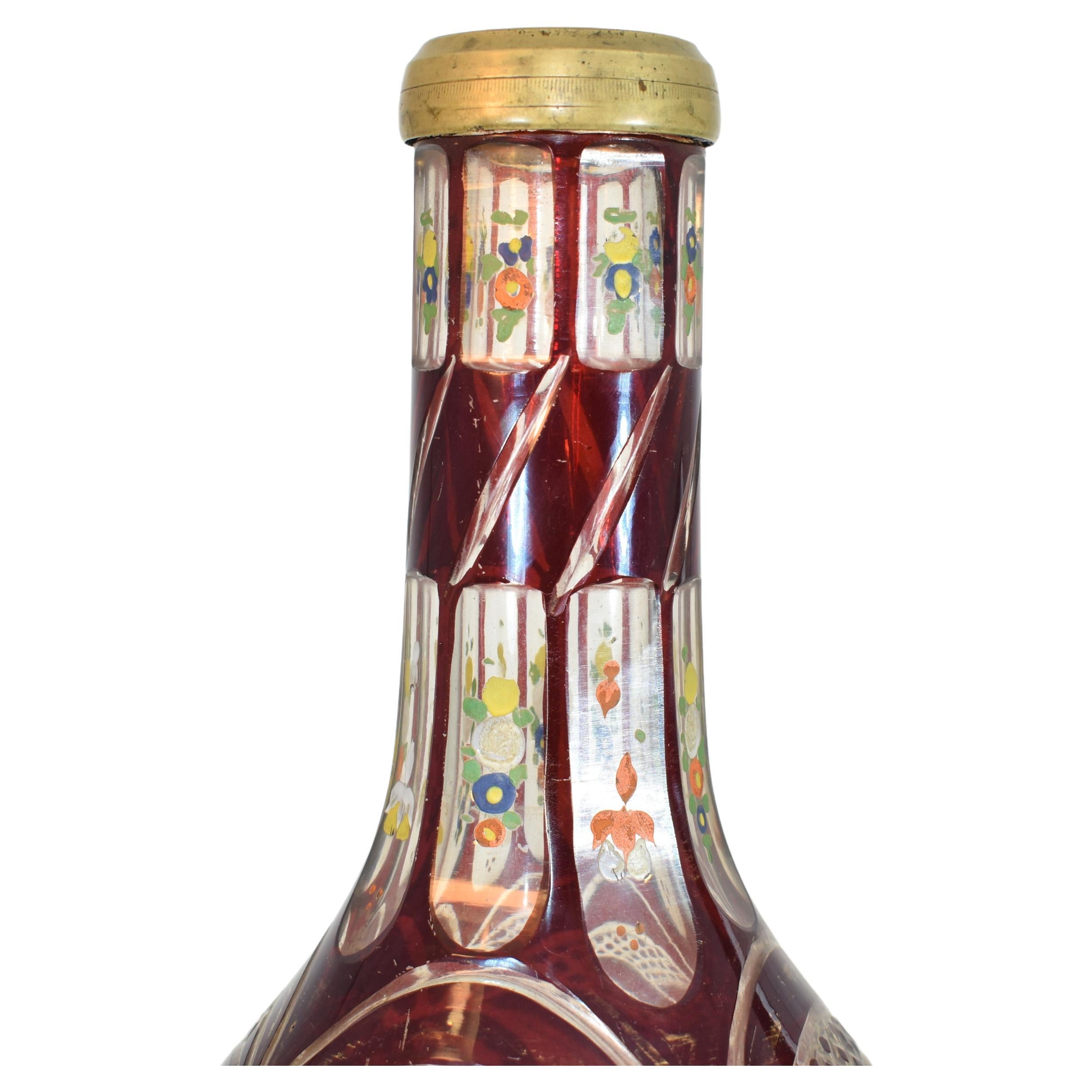 Antiker böhmischer rubinroter emaillierter Glas- Hookah-Sockel, 19. Jahrhundert (Emailliert) im Angebot