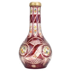 Antique Bohemian Ruby Red Enameled Glass Hookah Base, 19th Century