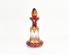 Antique Bohemian Ruby Red Enameled Overlay Glass Perfume Bottle, 19th Century