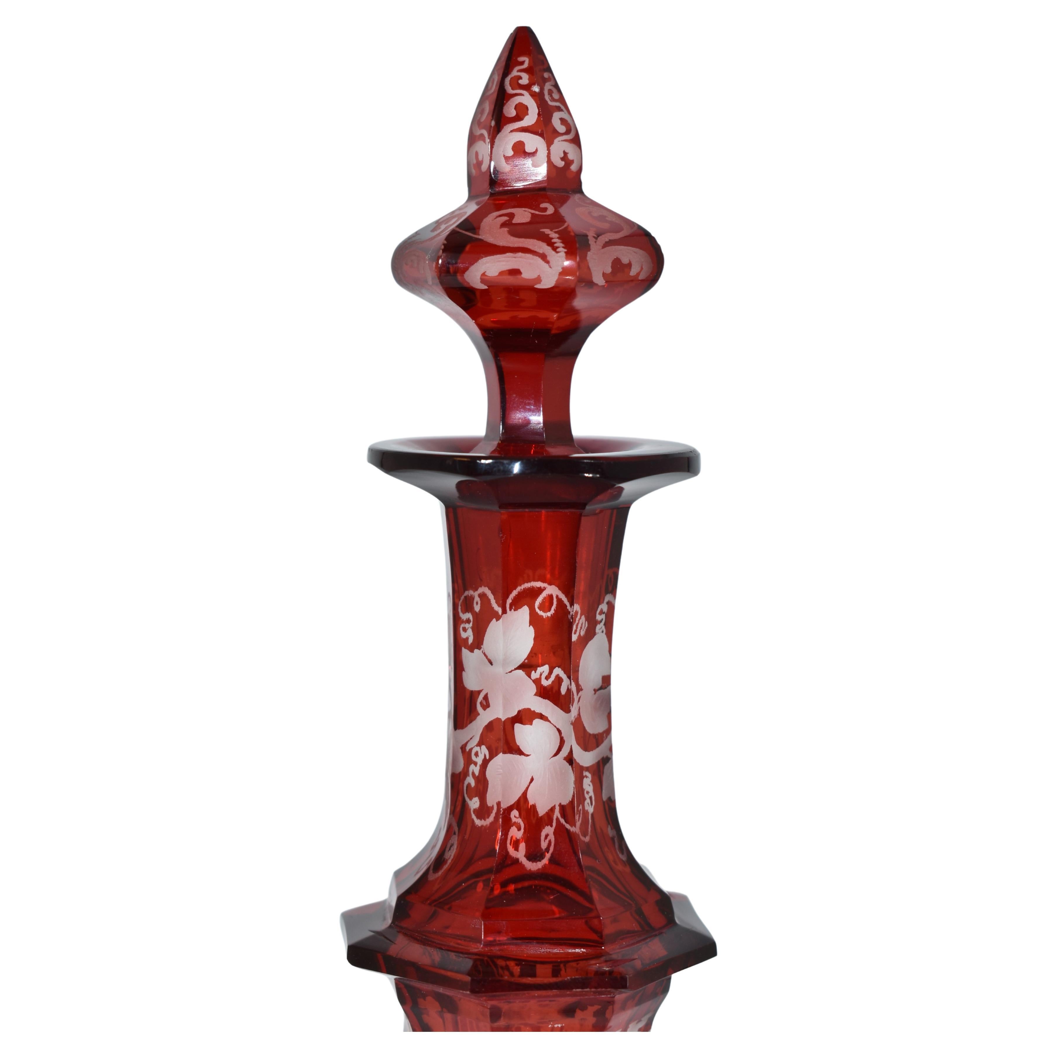 Antique Bohemian Ruby Red Enameled Glass Perfume Bottle, 19th Century In Good Condition For Sale In Rostock, MV