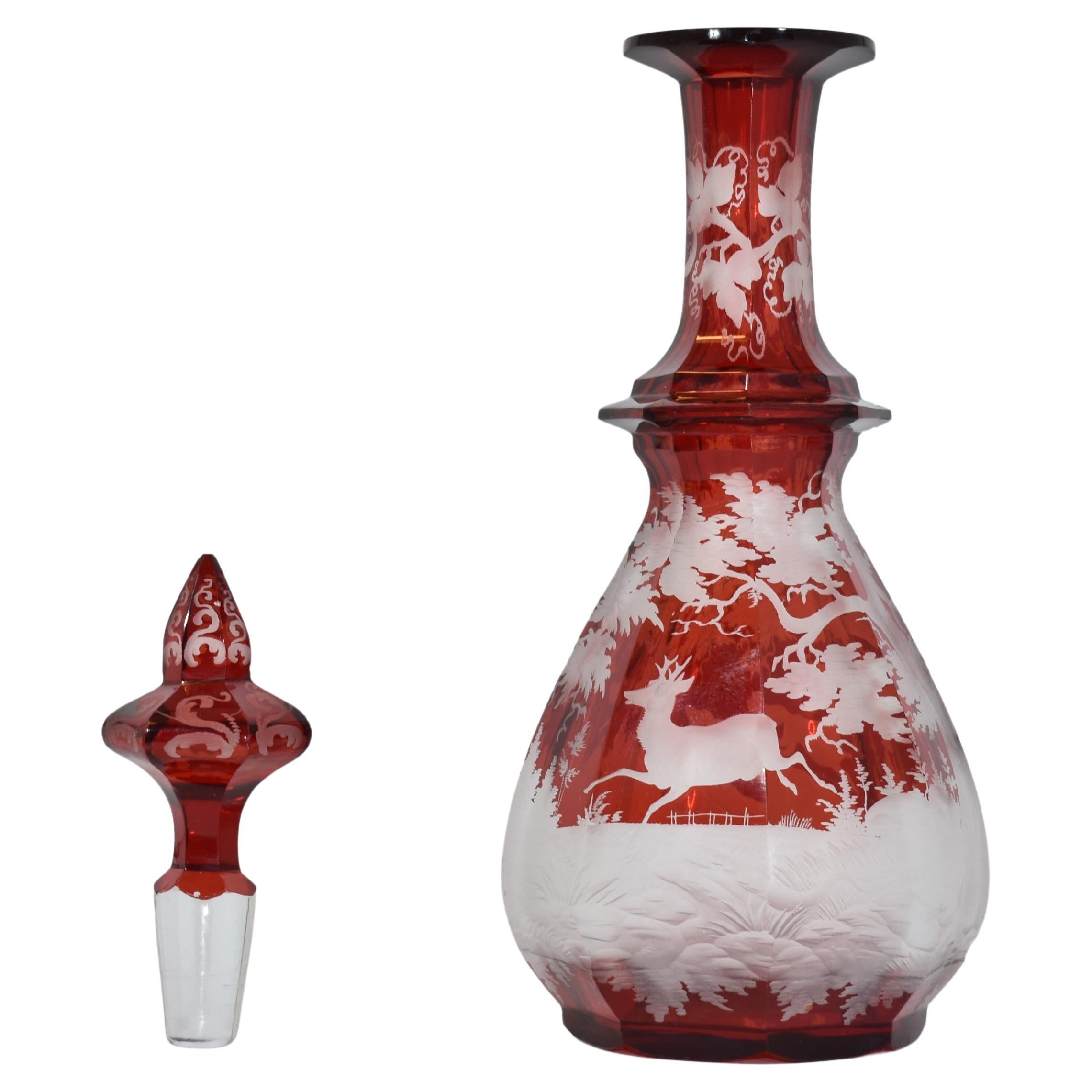 Antique Bohemian Ruby Red Enameled Glass Perfume Bottle, 19th Century For Sale 2