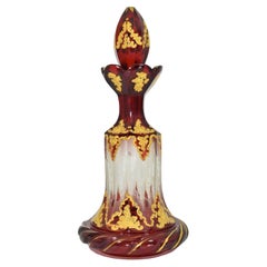 Antique Bohemian Ruby Red Enameled Glass Perfume Bottle, 19th Century