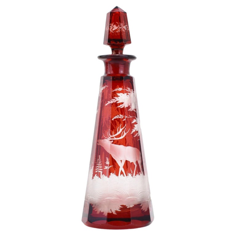 Bohemian Cut Glass Flask - 19th Century Bohemian Cut Glass Flask - 19th Century