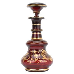 Antique Bohemian Ruby Red Enameled Glass Perfume Bottle, Flacon, 19th Century
