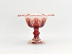 Antique Bohemian Ruby Red Enameled Overlay Glass Bowl Moser, 19th Century