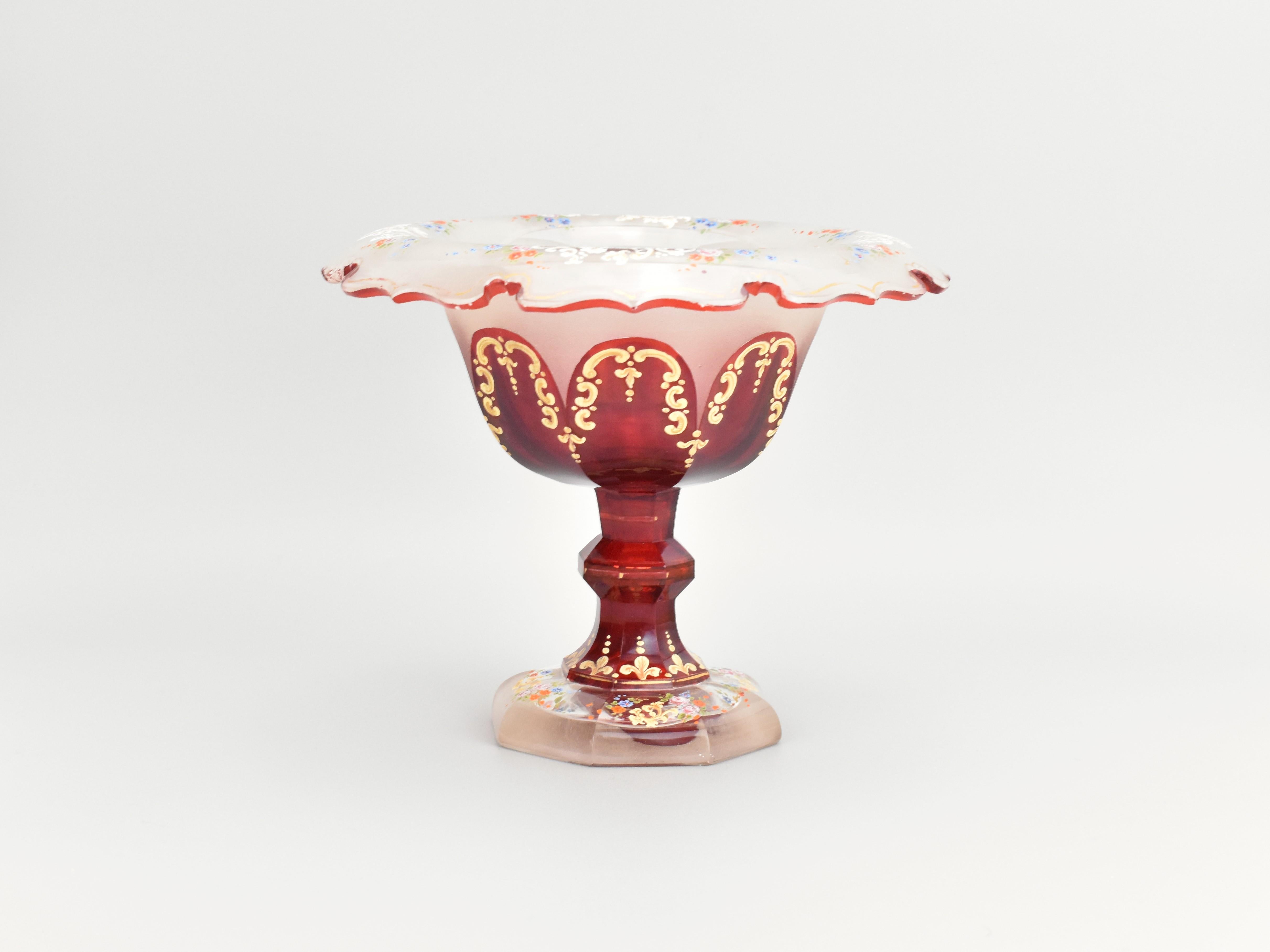 Antiguo cuenco de cristal esmaltado rojo rubí de Bohemia Moser, Siglo XIX Esmaltado en venta