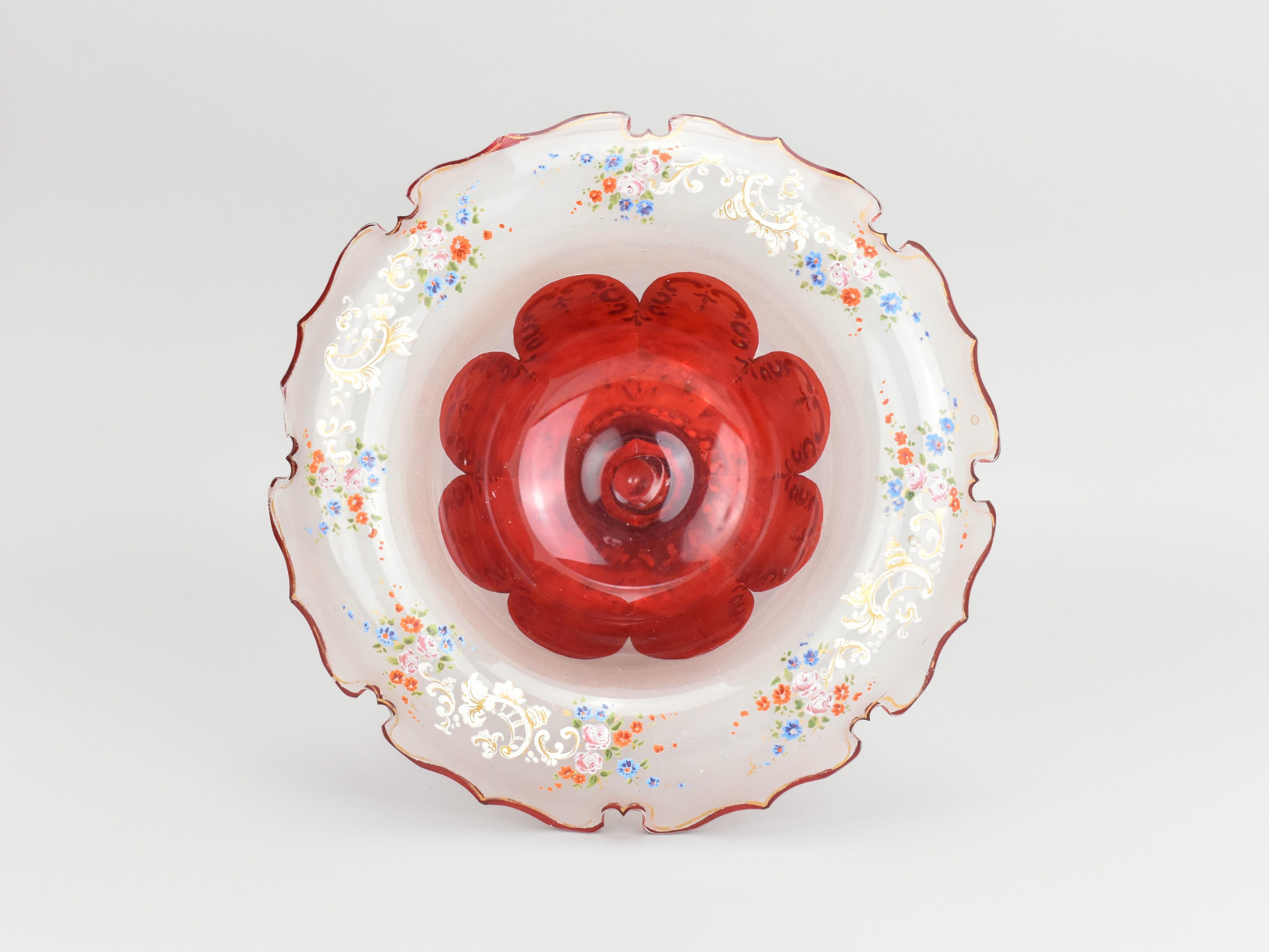 Antiguo cuenco de cristal esmaltado rojo rubí de Bohemia Moser, Siglo XIX en venta 1