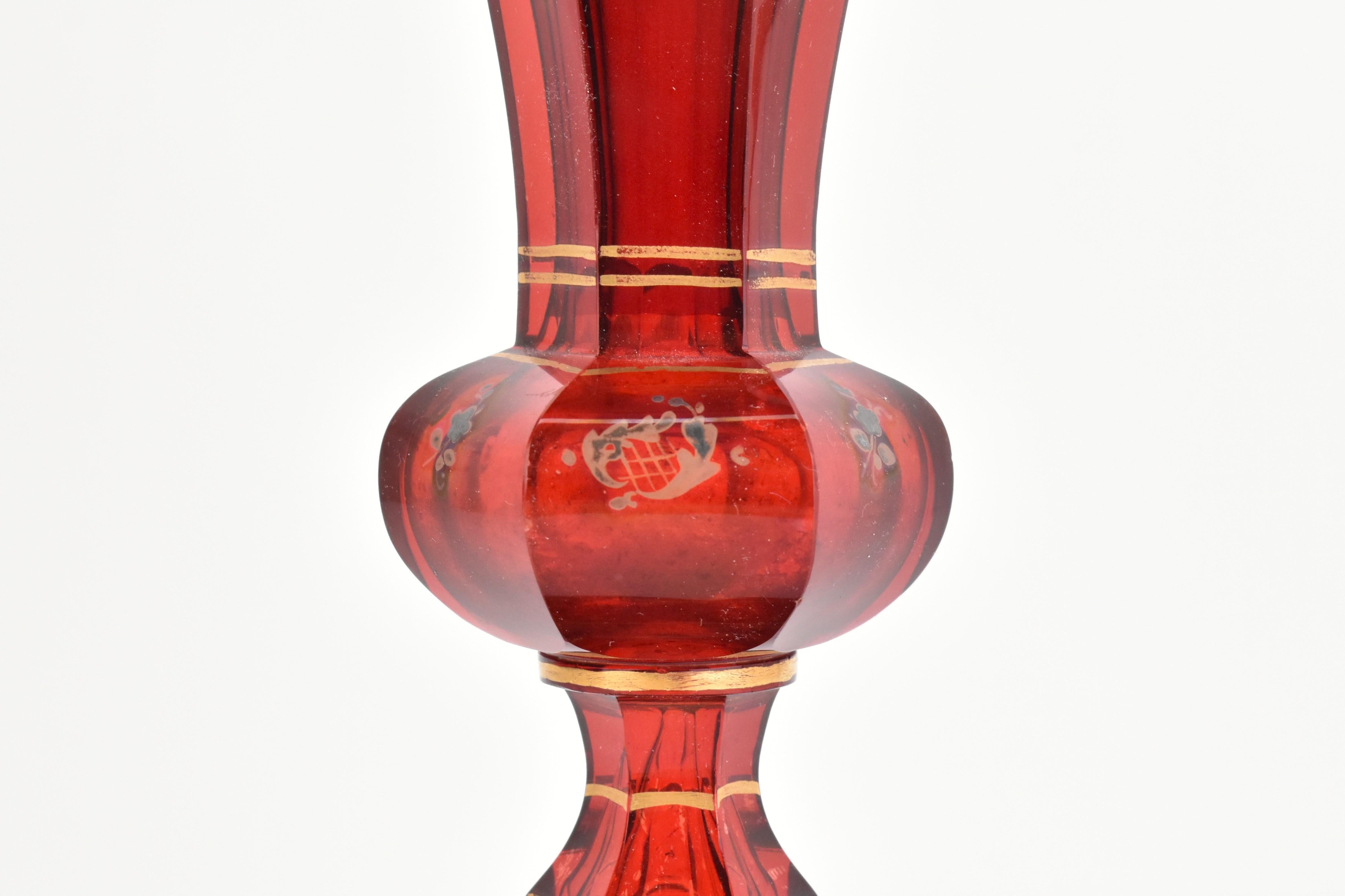 Biedermeier Antique Bohemian Ruby Red Enamelled Glass Vase, 19th Century
