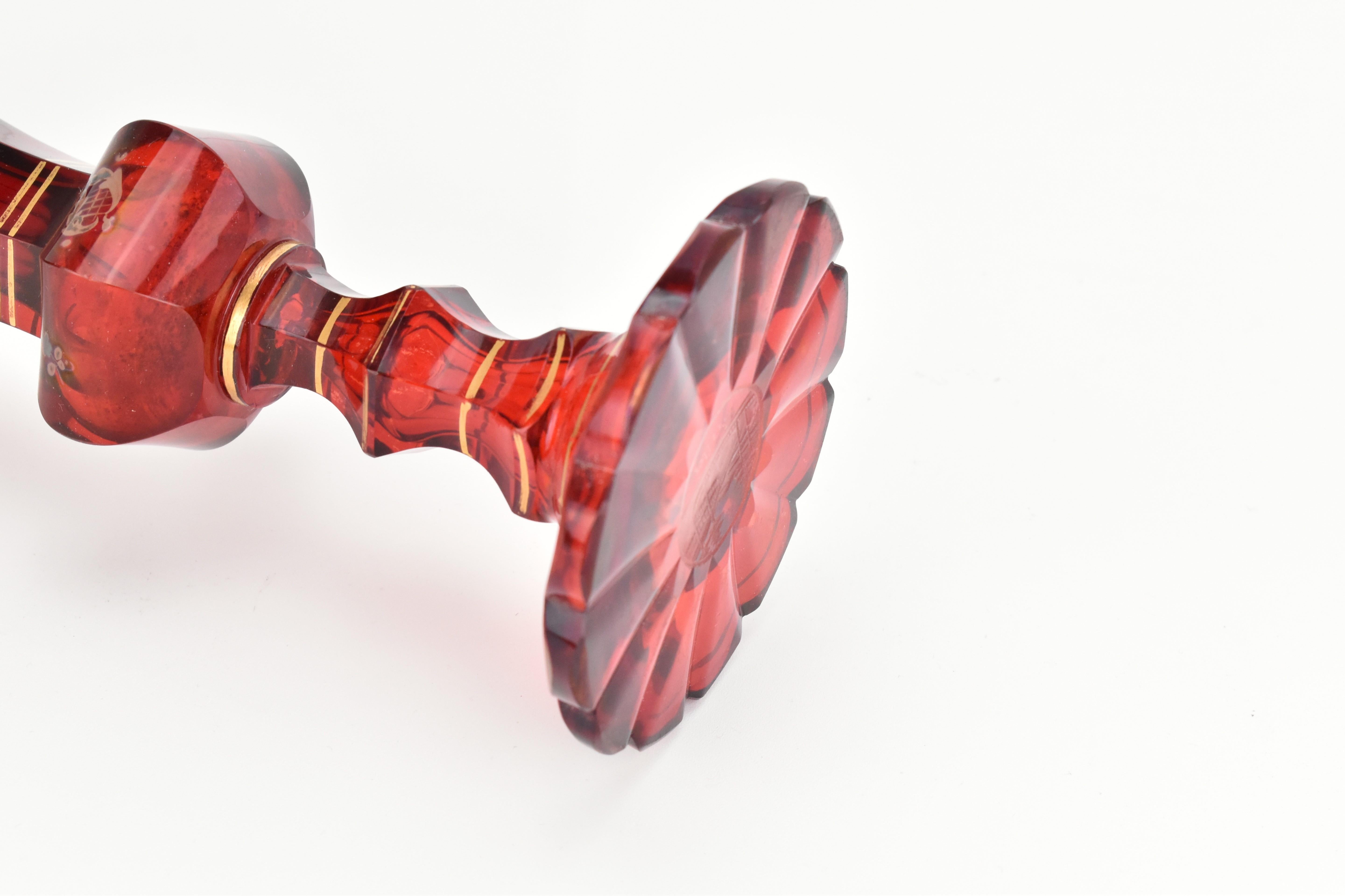 Antique Bohemian Ruby Red Enamelled Glass Vase, 19th Century In Good Condition In Rostock, MV