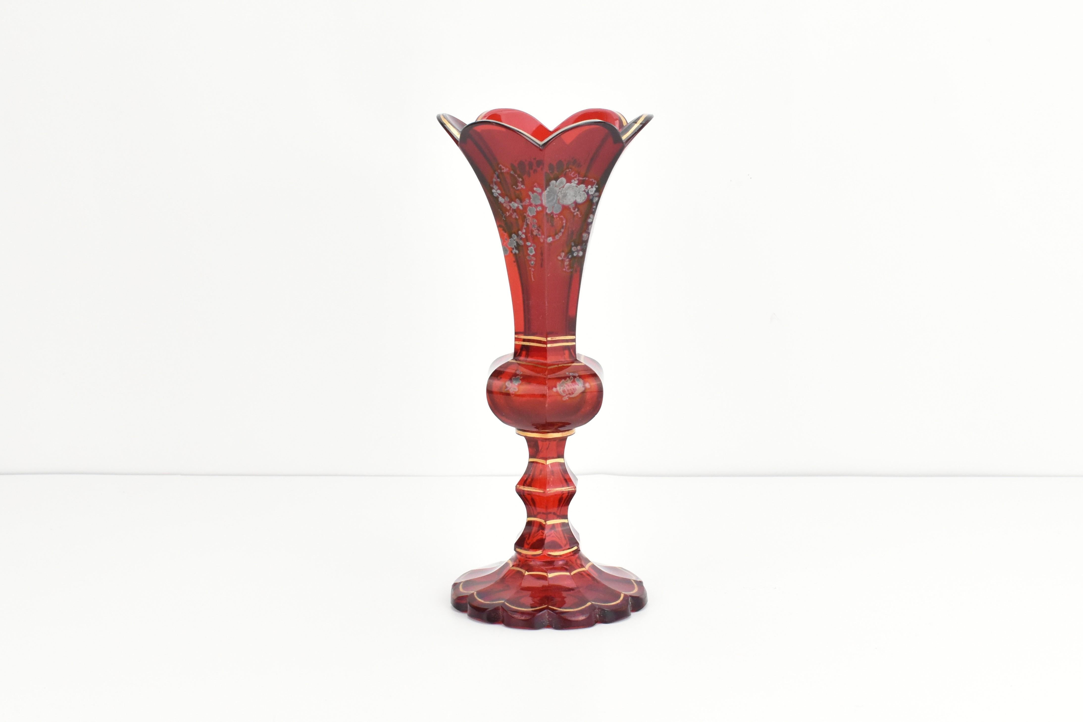 red bohemian glass vase