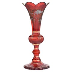 Antique Bohemian Ruby Red Enamelled Glass Vase, 19th Century