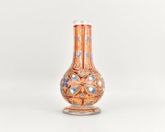 Antique Bohemian Ruby Red Enameled Glass Vase, Hookah Base, 19th Century