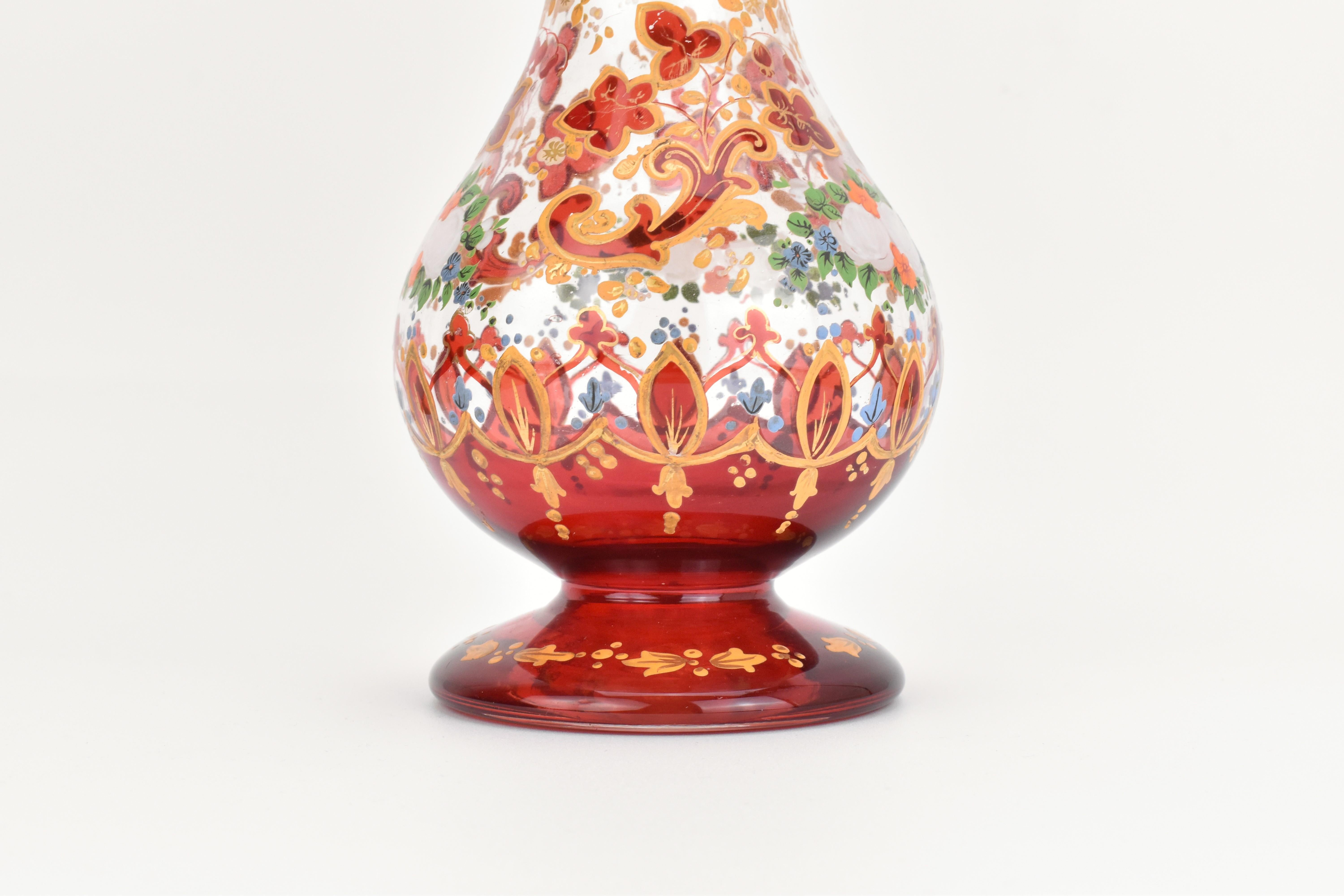 Antiguo Jarrón de Bohemia de Vidrio Esmaltado Rojo Rubí, Base de Hookah, Siglo XIX siglo XIX en venta