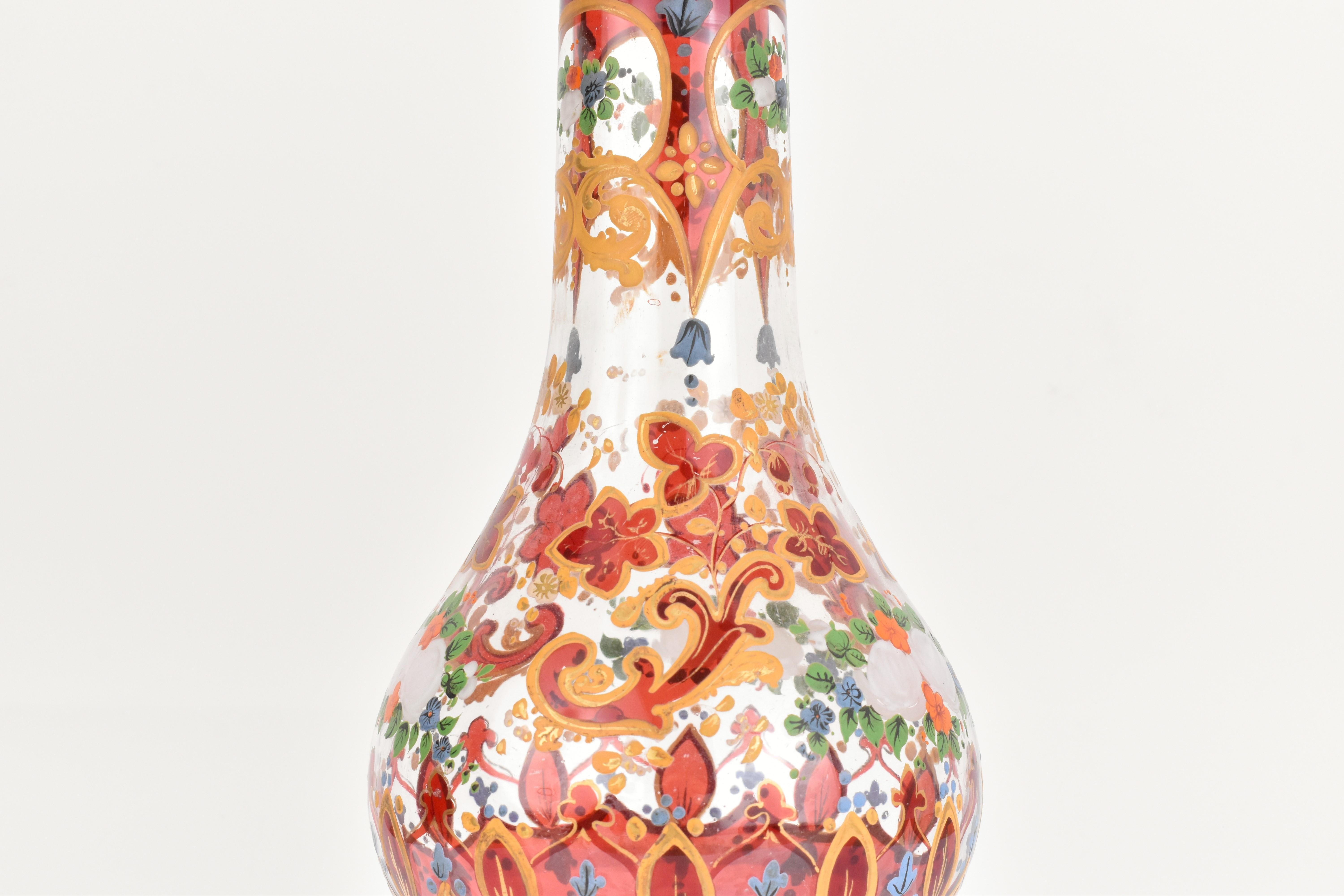 Antiguo Jarrón de Bohemia de Vidrio Esmaltado Rojo Rubí, Base de Hookah, Siglo XIX Vidrio soplado en venta