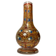 Antique Bohemian Ruby Red Enameled Glass Vase, Hookah Base, 19th Century