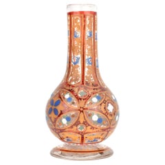 Antiguo Jarrón de Bohemia de Vidrio Esmaltado Rojo Rubí, Base de Hookah, Siglo XIX