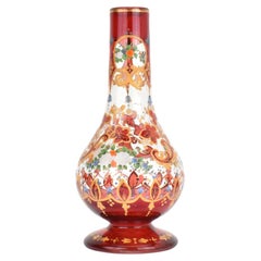 Antiguo Jarrón de Bohemia de Vidrio Esmaltado Rojo Rubí, Base de Hookah, Siglo XIX