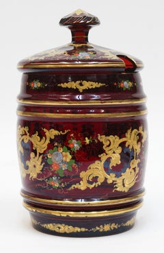 Antique Bohemian Ruby Red Enamelled Glass Punch Bowl, Moser 19th Century