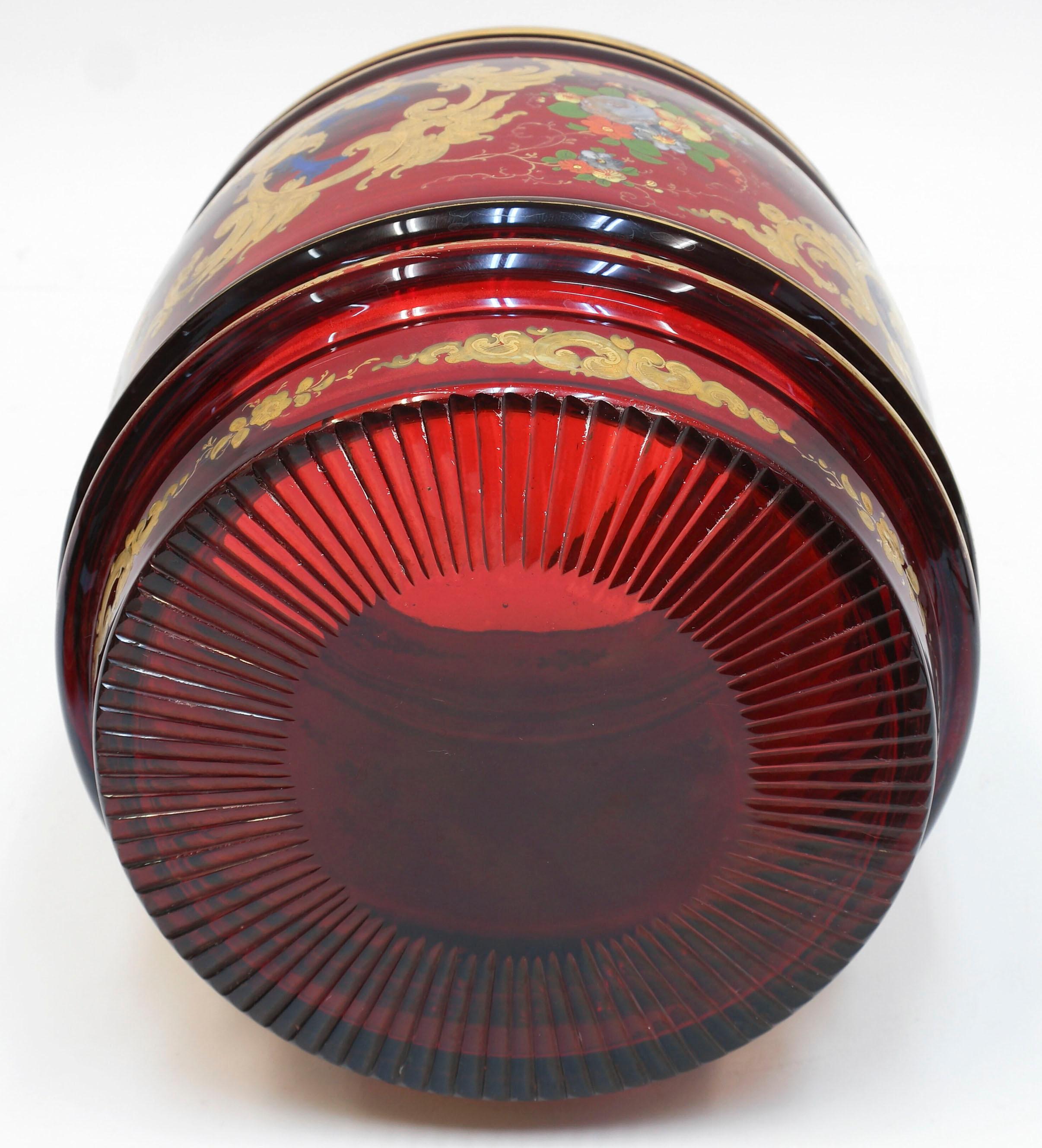 Enameled Antique Bohemian Ruby Red Enamelled Glass Punch Bowl, Moser 19th Century