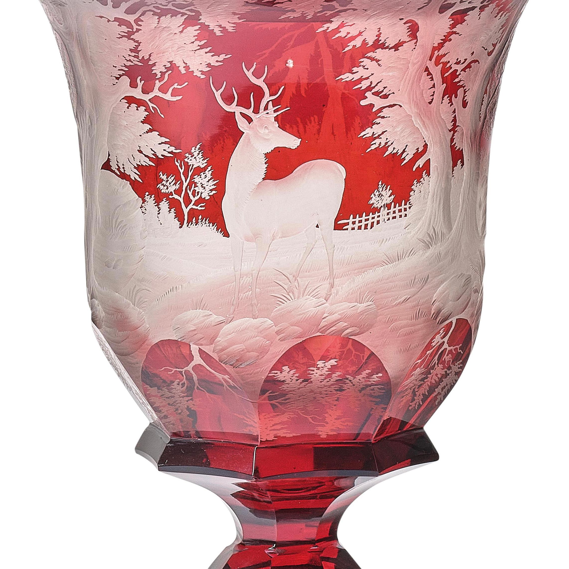Antique Bohemian Ruby Red Engraved Glass Goblet, Dated 1852 In Good Condition For Sale In Rostock, MV