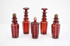 Antique Bohemian Ruby Red Gilded Crystal Glass Cruet Set, 19th Century