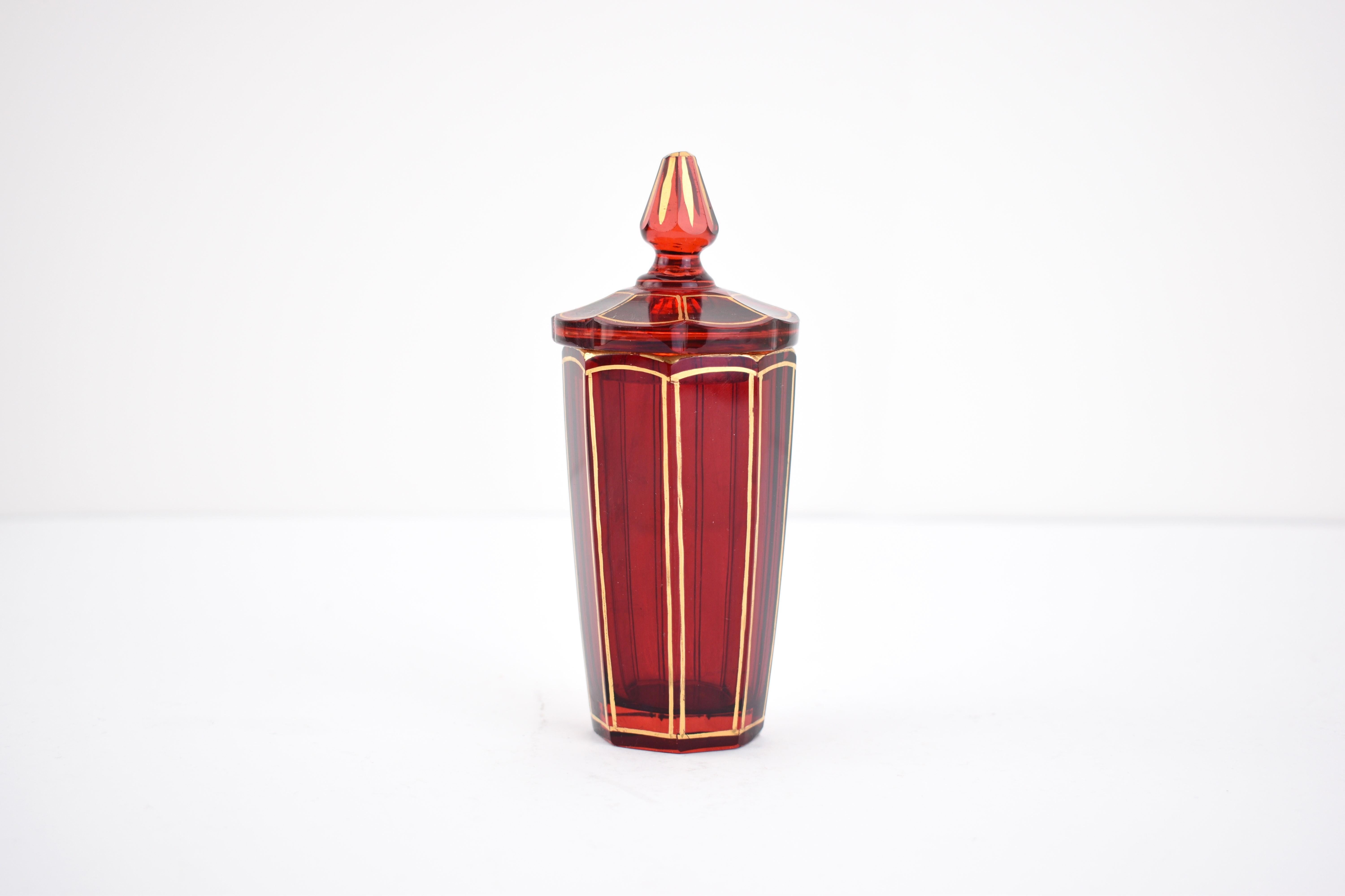 Antique Bohemian Ruby Red Gilded Crystal Glass Cruet Set, 19th Century For Sale 1