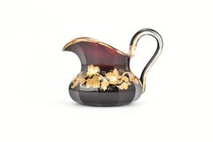 Antique Bohemian Ruby Red Gilded Glass Jug, Pitcher, 19th Century