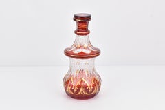 Antique Bohemian Ruby Red Gilded Overlay Glass Decanter, Flacon, 19th Century