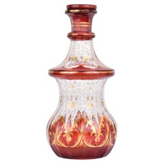 Antique Bohemian Ruby Red Gilded Overlay Glass Decanter, Flacon, 19th Century