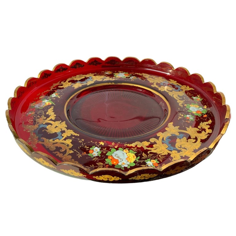 Antique Bohemian Ruby Red Glass Punch Bowl, Moser 19th Century For Sale 3