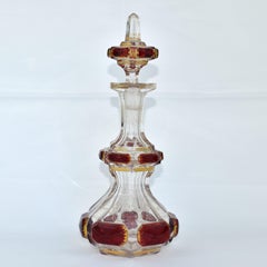 Antique Bohemian Ruby Red Moser Glass Perfume Bottle, Decanter, 19th Century