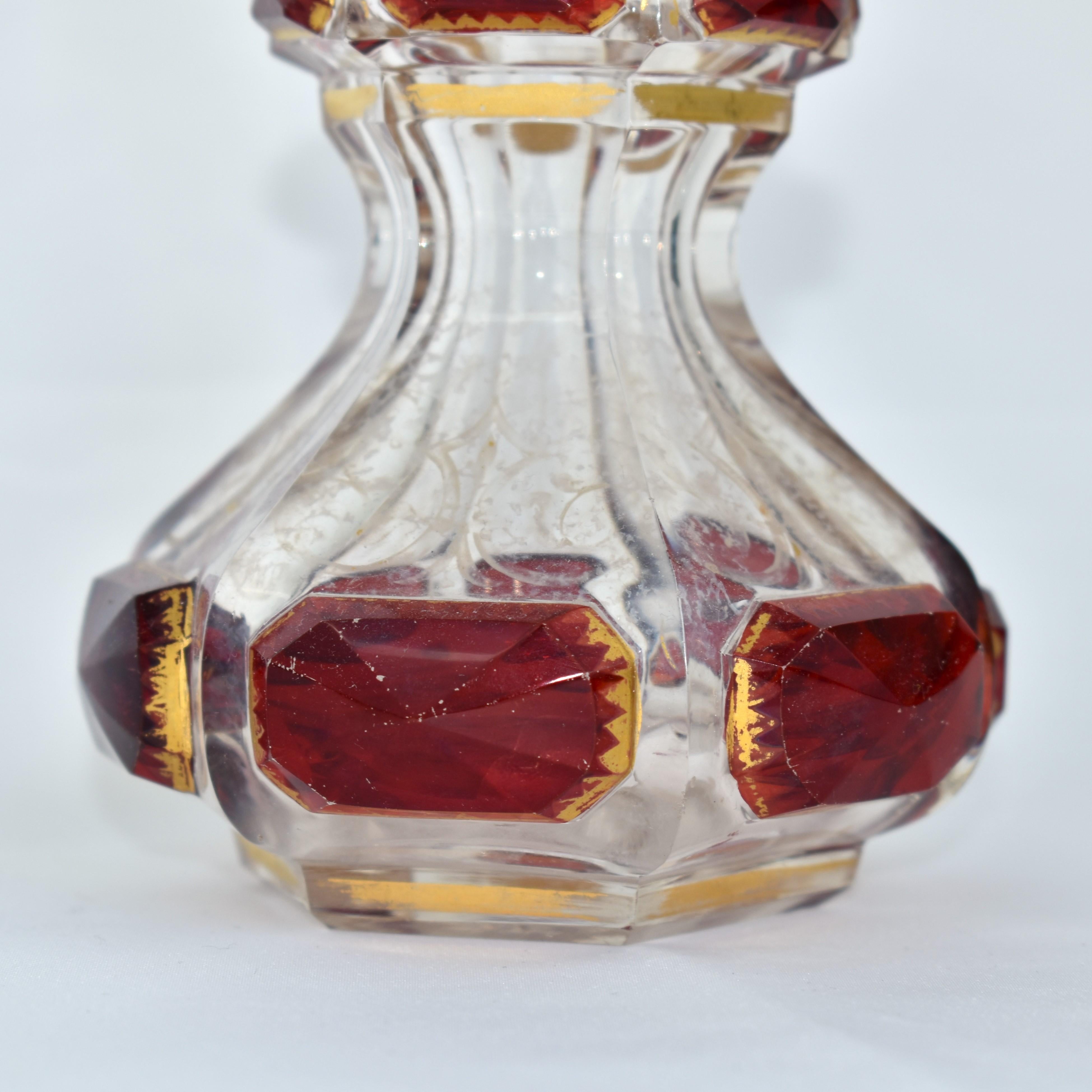 Antique Bohemian Ruby Red Moser Glass Perfume Bottle, Decanter, 19th Century In Good Condition For Sale In Rostock, MV