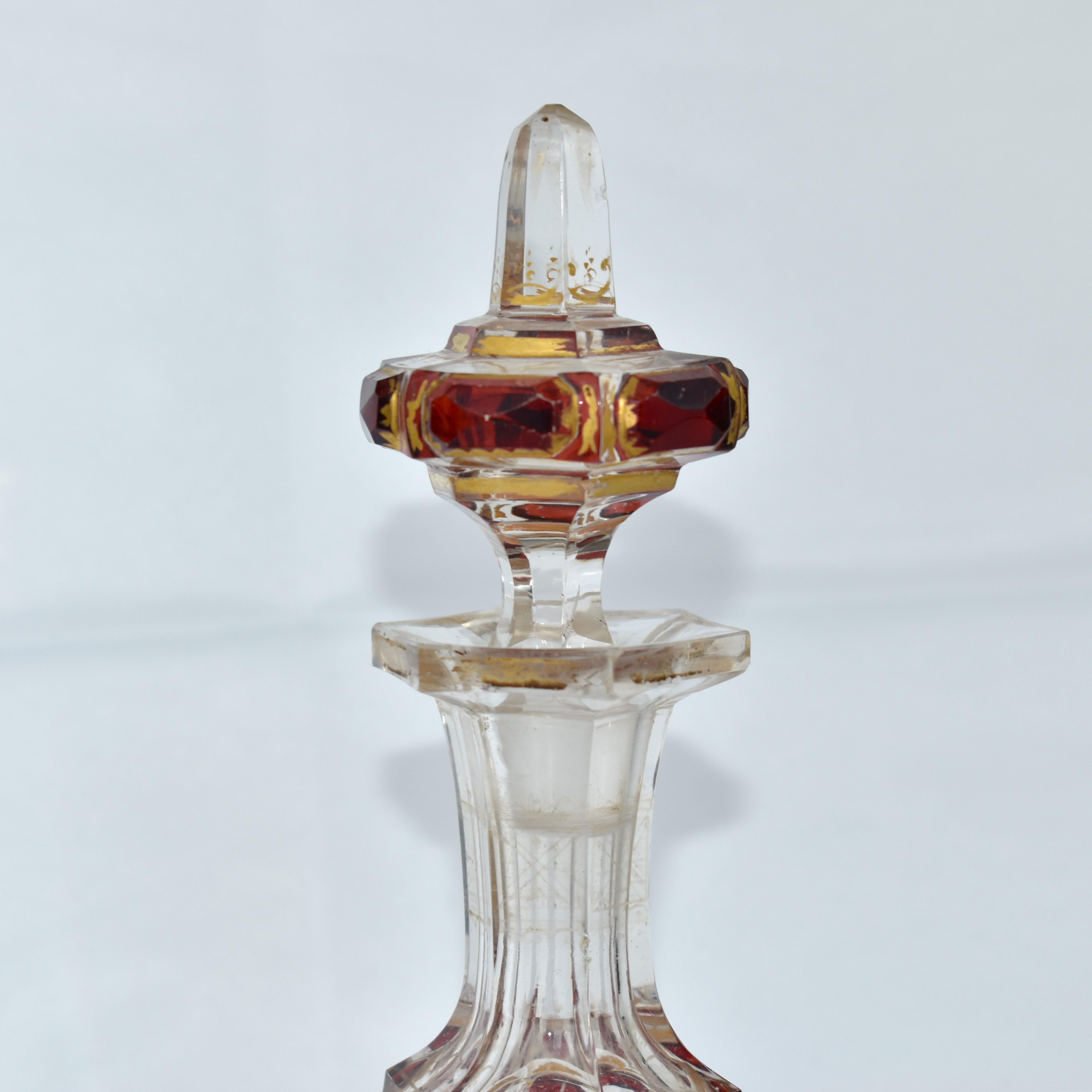 Crystal Antique Bohemian Ruby Red Moser Glass Perfume Bottle, Decanter, 19th Century For Sale