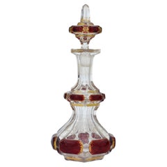 Antique Bohemian Ruby Red Moser Glass Perfume Bottle, Decanter, 19th Century