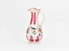 Antique Bohemian Ruby Red Overlay Glass Ewer, Jug, Pitcher, 19th Century